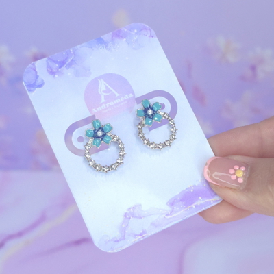 Aros pasante flor turquesa multi stras AQ