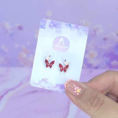 Aros pasante mini mariposa stras rojo AQ