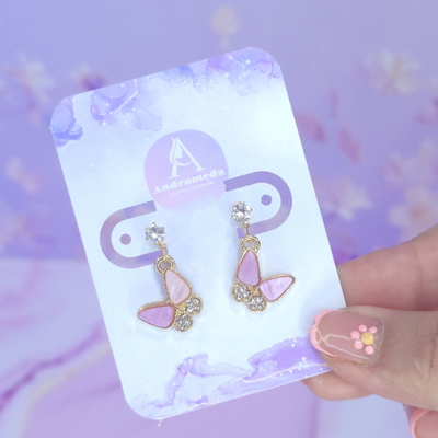 Aros pasante c/ cristal mariposa lila AD