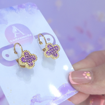 Aros brisura trebol stras morado AD