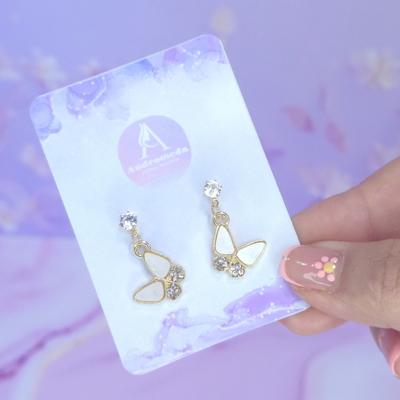 Aros pasante c/ cristal mariposa blanca AD