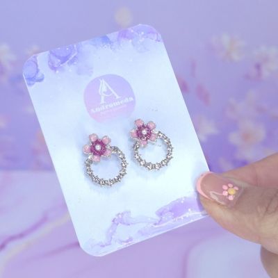 Aros pasante flor rosa multi stras AQ