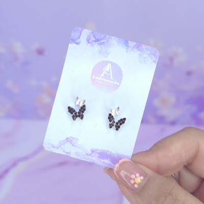 Aros pasante mini mariposa stras negro AQ