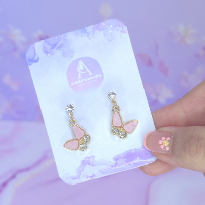 Aros pasante c/ cristal mariposa rosa AD