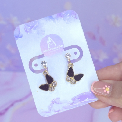 Aros pasante c/ cristal mariposa negra AD