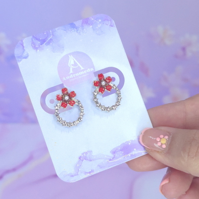 Aros pasante flor roja multi stras AQ