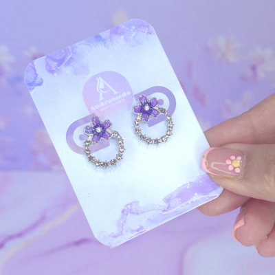 Aros pasante flor violeta multi stras AQ