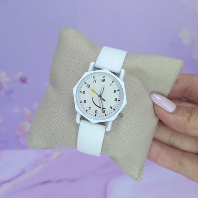 Reloj Hexágono Flor Blanca