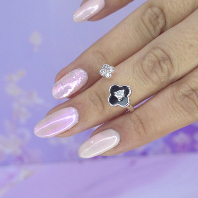 Anillo Trébol negro c/ corazón  PL