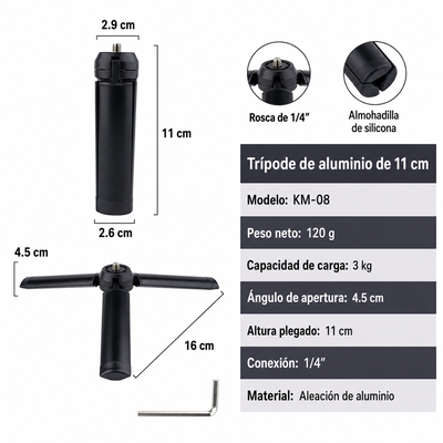 Trípode 11cm Aluminio Reforzado!! - Para Cámaras / Monopie