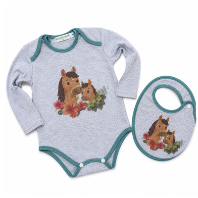 Body + babero de colores - Estampas de caballos