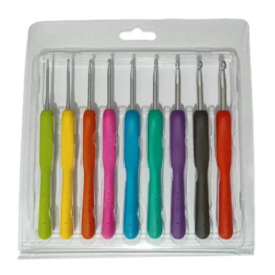 AGUJA CROCHET SURTIDO CON MANGO DE SILICONA X 9 UNIDADES