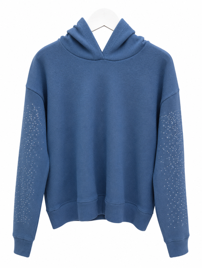BUZO DE BRILLOS AZUL CON CAPUCHA