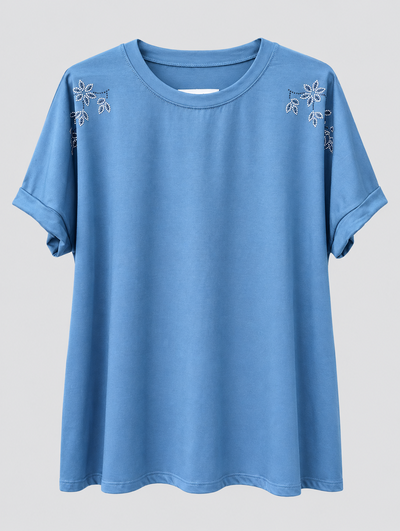 BLUSA AZUL CON DETALLES DE BRILLOS - LA CARAQUEÑITA