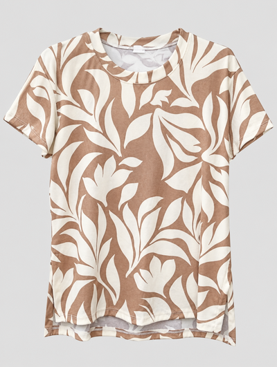 REMERA STAMPA FLORAL CAMEL Y BEIGE