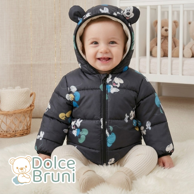 Campera Puffer Negra Mickey