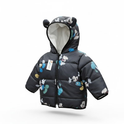 Campera Puffer Negra Mickey