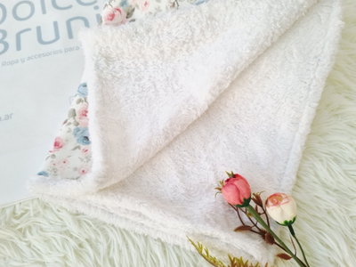 Manta Jersey & Corderito- Flowers celeste