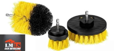 Kit Cepillos x3 Limpia Tapizados para Taladro con alargue