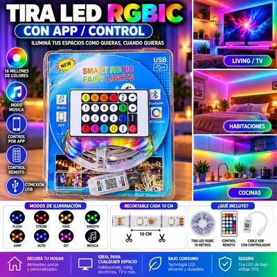 TIRA LED 10M RGB USB LAMBO CON APP/CONTROL