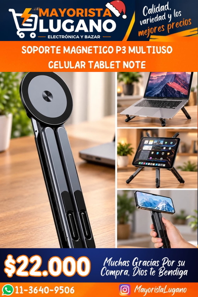 SOPORTE MAGNETICO MULTIUSO CELULAR TABLET NOTEBOOK