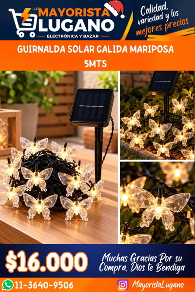GUIRNALDA SOLAR CALIDA MARIPOSA 5MTS