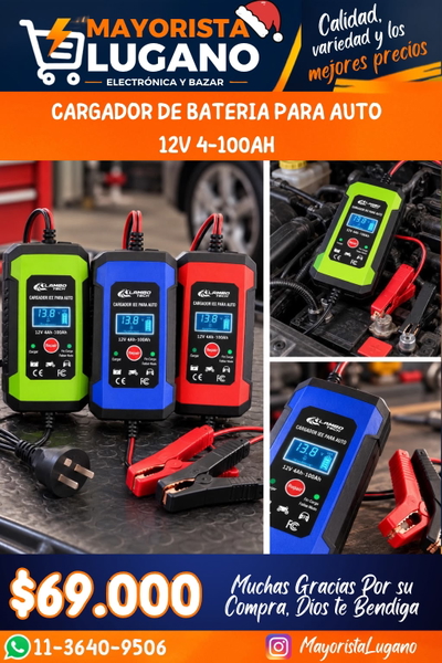 CARGADOR DE BATERIA PARA AUTO 12V 4-100AH