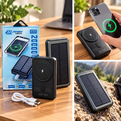 CARGADOR PORTATIL SOLAR MAGNETICO 20000MAH