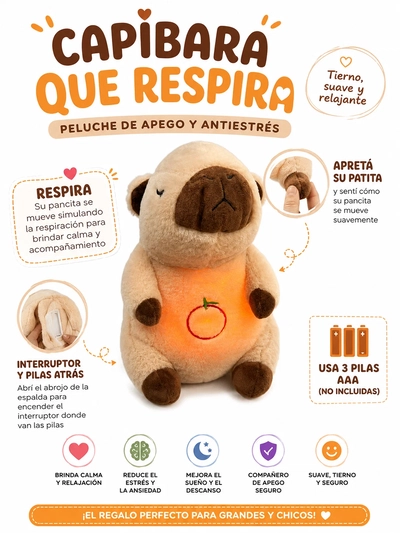 PELUCHE CAPIBARA RESPIRA LUZ Y SONIDO 26CM