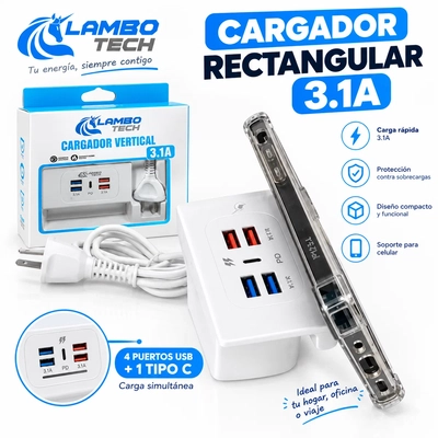 ESTACION DE CARGA 1PD+4USB RECTANGULAR