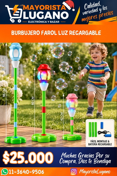 BURBUJERO FAROL LUZ RECARGABLE