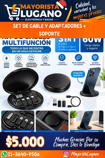 SET DE CABLES Y ADAPTADORES MAS SOPORTE