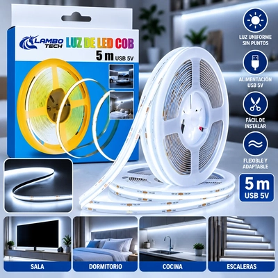 TIRA LED COB FRIA USB 5V LAMBO TECH 5M