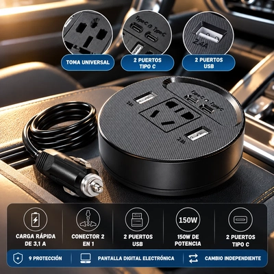 INVERSOR CONVERSOR DE 150W 12V A 220V PARA AUTO
