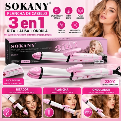 PLANCHA ALISADOR BUCLERA 3EN1 SOKANY