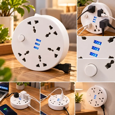 ZAPATILLA ALARGUE REDONDO 5 TOMAS + 2 USB + 1TIPOC
