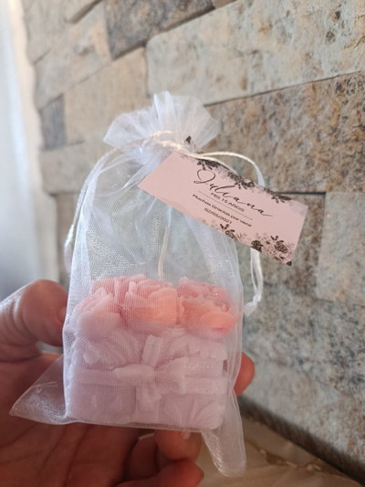 Souvenir de Vela de Regalo de Rosas + Bolsita + Etiqueta