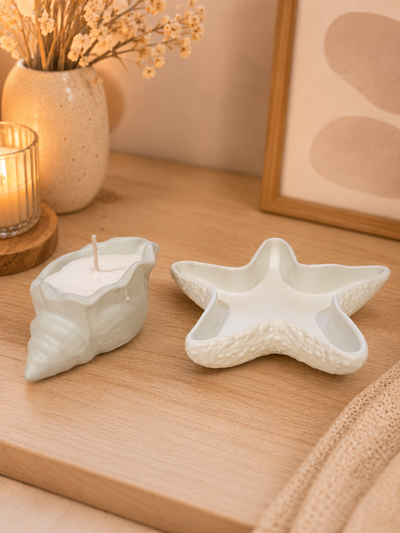 Set Vela Aromática Caracol + Platito de Yeso con forma de Estrella