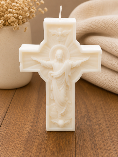 Vela Decorativa de Cera de Soja Cruz con Jesús