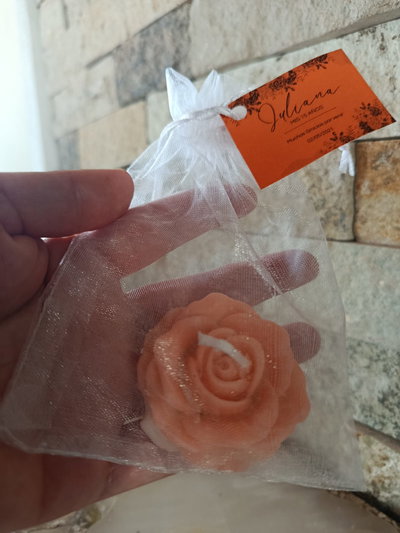 Vela Peonia para Souvenir + Bolsita + Etiqueta