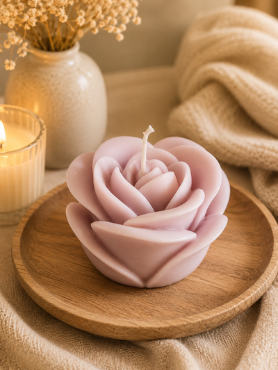 Vela Decorativa de Cera de Soja Rosa. Con Aroma.