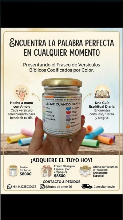 FRASCO CON VERSICULOS BIBLICOS  ARTESANAL
