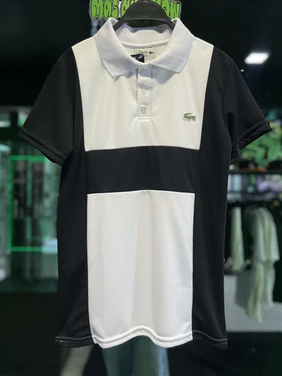 CHOMBA LACOSTE FRANJA Blanca con negro