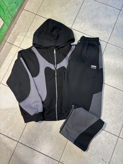 CONJUNTO STREETWEAR COMBINADO Negro con gris 