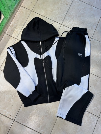 CONJUNTO STREETWEAR COMBINADO Negro con blanco