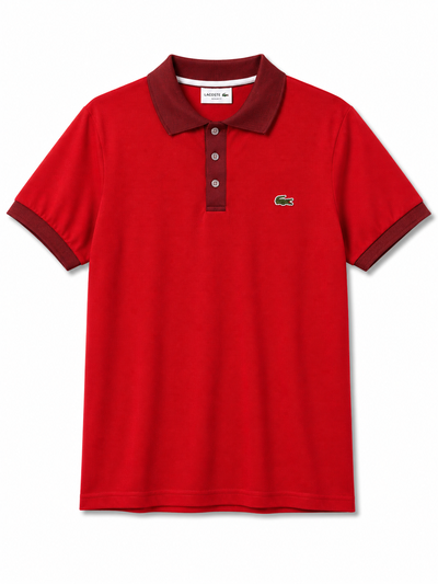 CHOMBA LACOSTE CUELLO COMBINADO Roja con bordo
