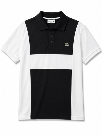 CHOMBA LACOSTE FRANJA Negra con blanco
