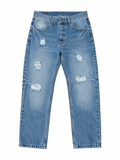JEANS RECTO ROTURAS Azul