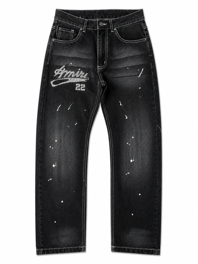 JEANS RECTO AMIRI MANCHAS Y STRASS Negro