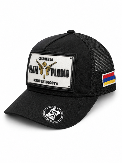 GORRA PLATA O PLOMO PISTOLA Negra con blanco